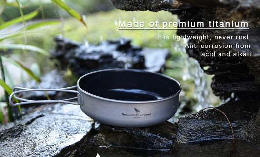 Boundless Voyage Titanium Non-stick Frying Pan with Ceramic Coating – Folding Handle | Ultralight Outdoor Camping, Picnic & Hiking Skillet | Durable, Portable & Eco-Friendly Tableware