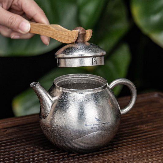 Boundless Voyage 380ml Titanium Teapot with Walnut Wood Handle | Ultralight Kung Fu Tea Set | Anti-Scald Outdoor Coffee & Tea Maker