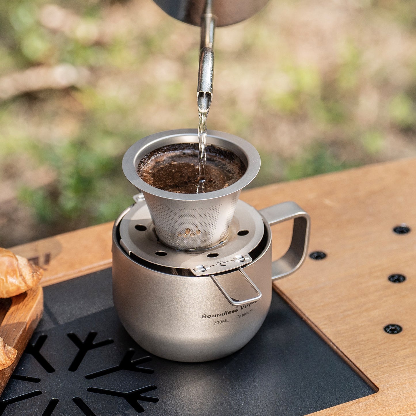 Boundless Voyage Pour Over Coffee Dripper,Titanium Coffee Filter With Foldable Holder Metal Cone Filter Paperless Reusable Portable for Home, Work, Outdoor Travel, Camping