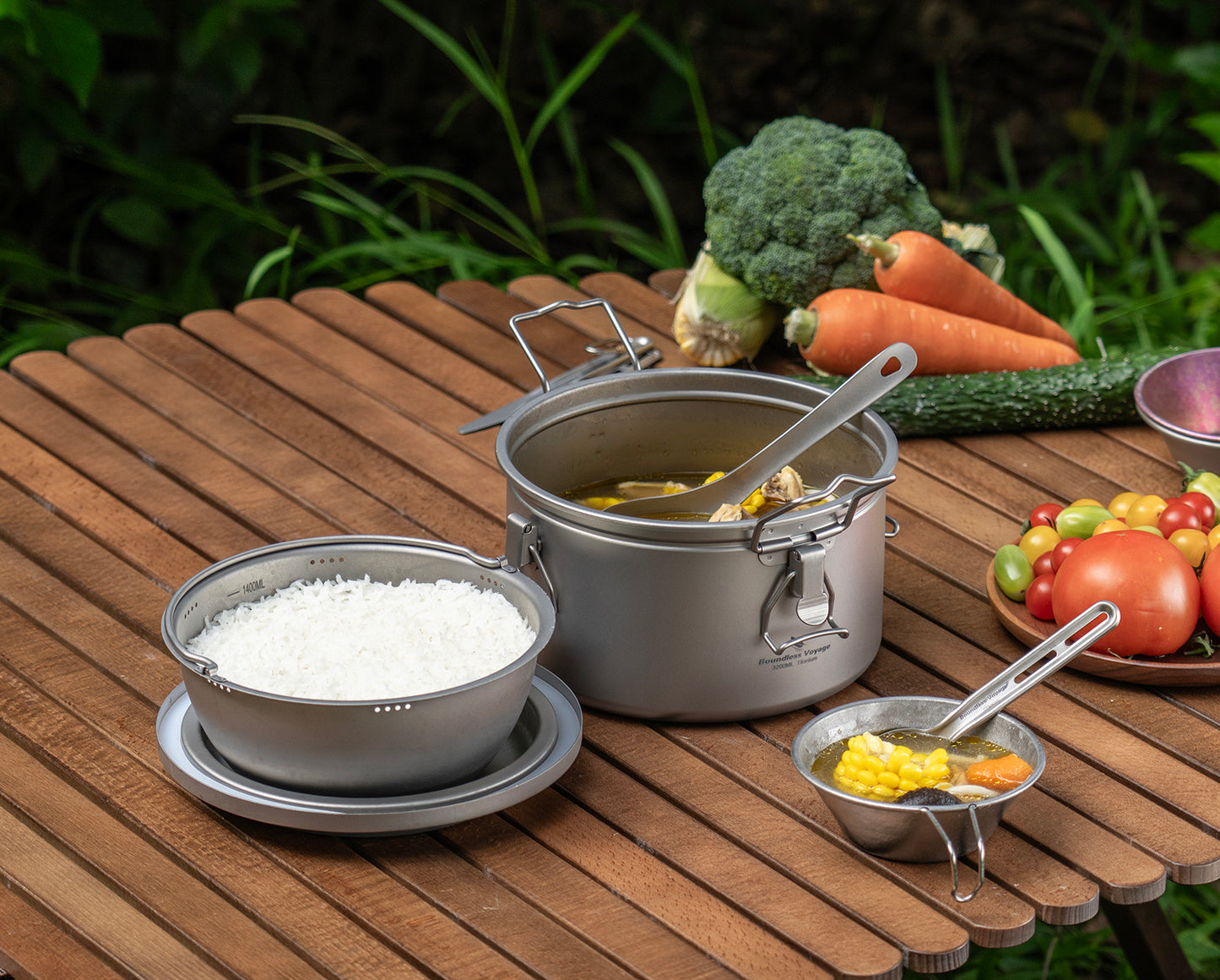 Boundless Voyage 3.2L Titanium Rice Cooker Set – Ultralight Camping Pot with Non-Porous Inner Liner for Outdoor Cooking