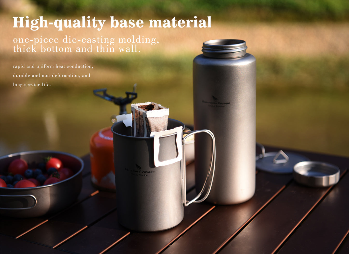 Boundless Voyage Titanium Bottle with Nesting Cup Lightweight Portable for Hiking Camping  Water bottle Titanium mug