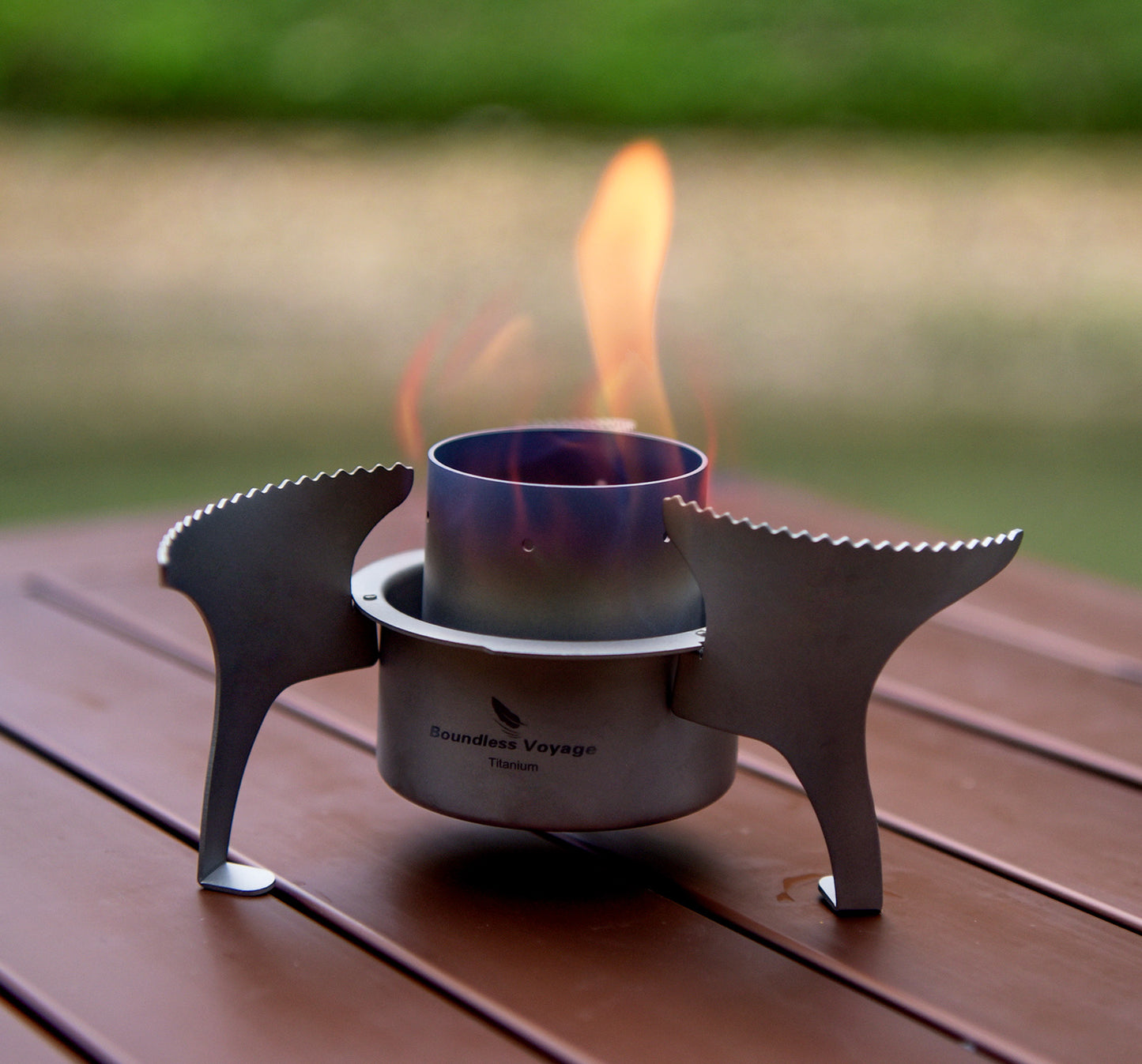 Boundless Voyage Titanium Alcohol Stove with Foldable Stand – Ultralight Spirit Burner for Camping, Backpacking & Outdoor Cooking