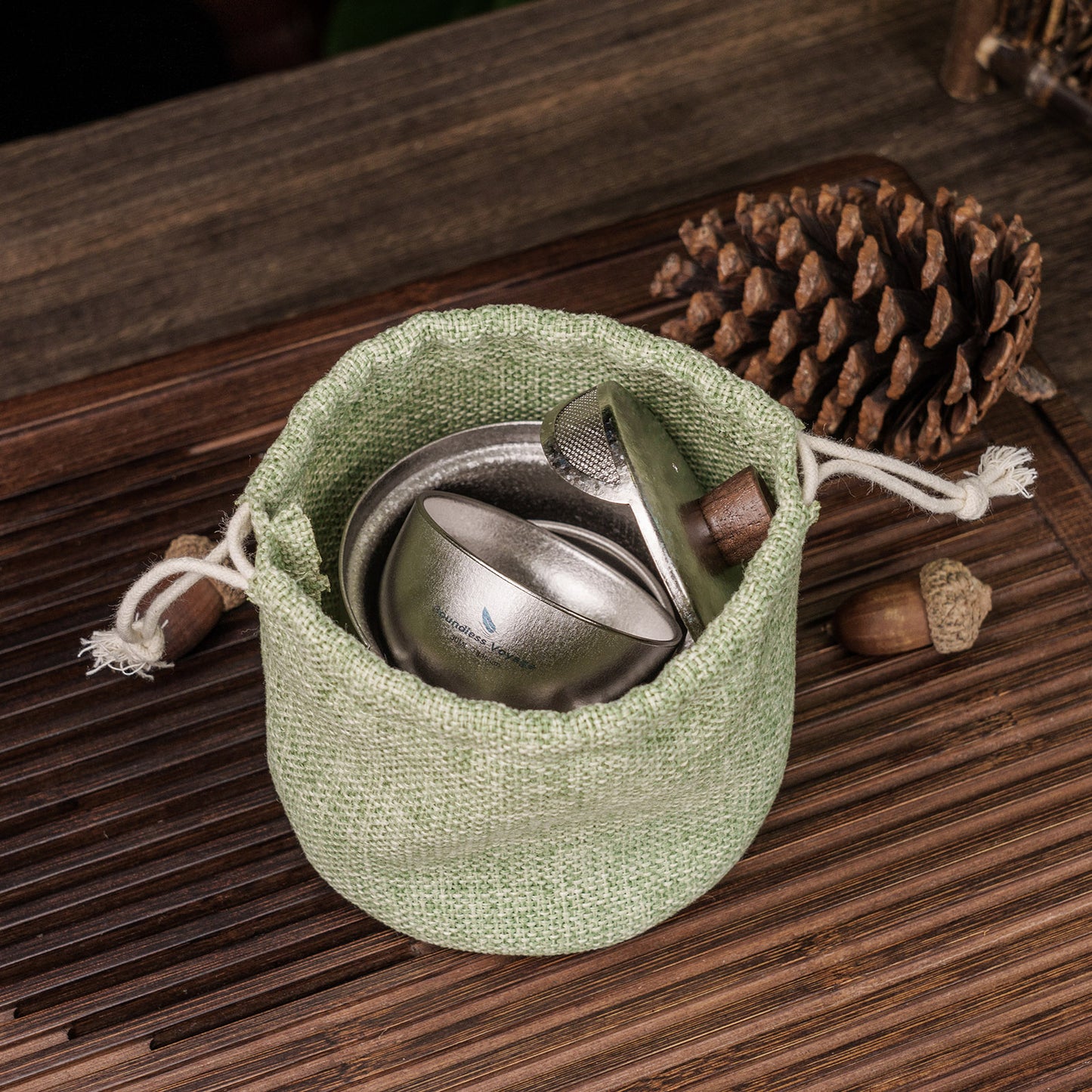 Boundless Voyage 150ml Titanium Double-Layer Tea Set | 109g Ultralight Mini Teapot & 30ml Cup | Insulated Anti-Scald Travel Tea Maker for Camping