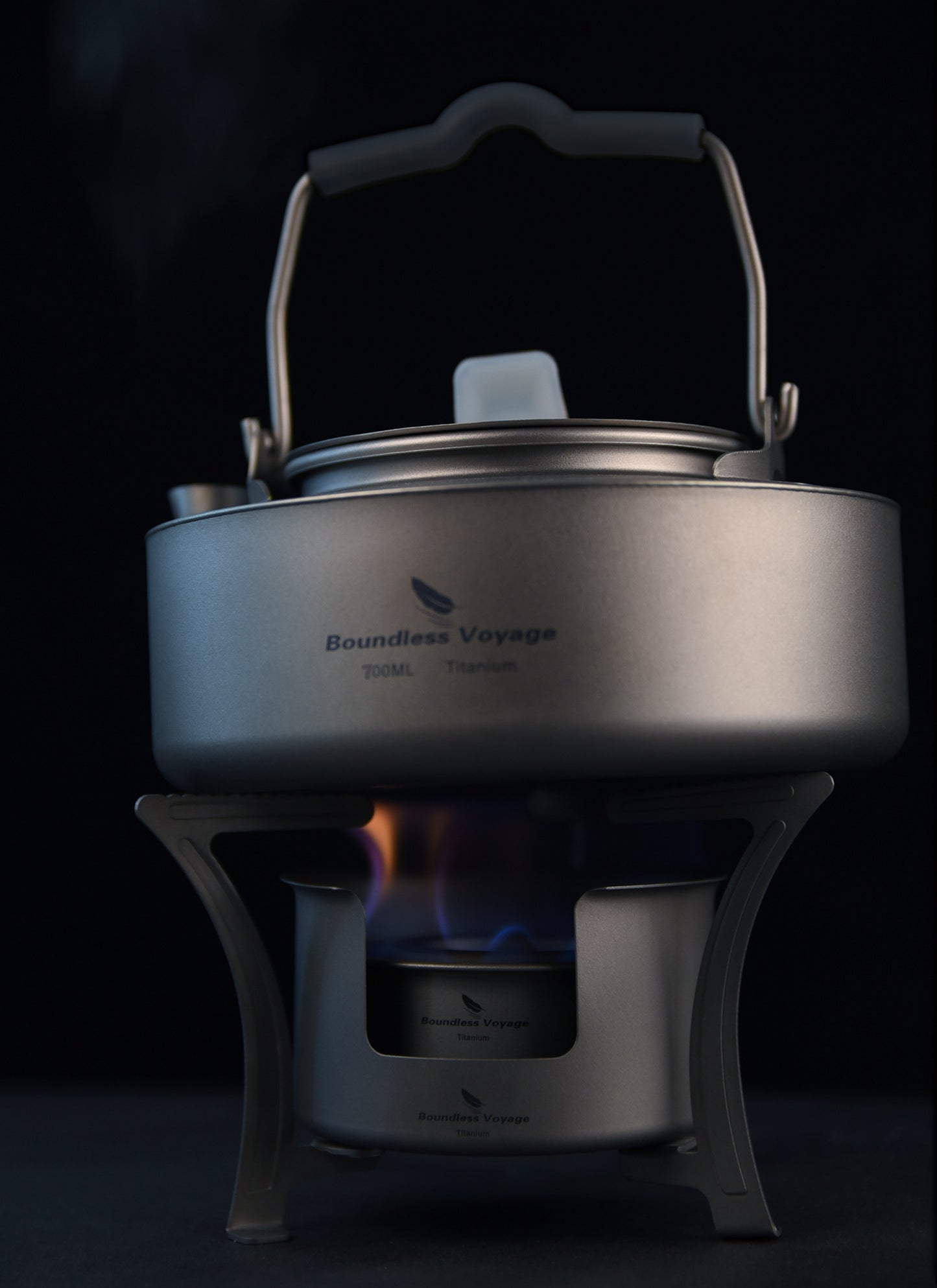 Boundless Voyage Titanium Alcohol Stove with Pot Stand – Ultralight Camping Burner Set for Backpacking, Hiking & Outdoor Cooking