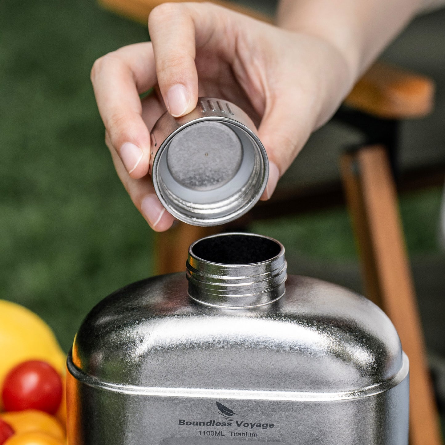 Boundless Voyage 1100ml TA1 Titanium Water Bottle – Single Wall Open-Fire Canteen with Leakproof Lid & Carry Sleeve for Camping & Outdoor Survival