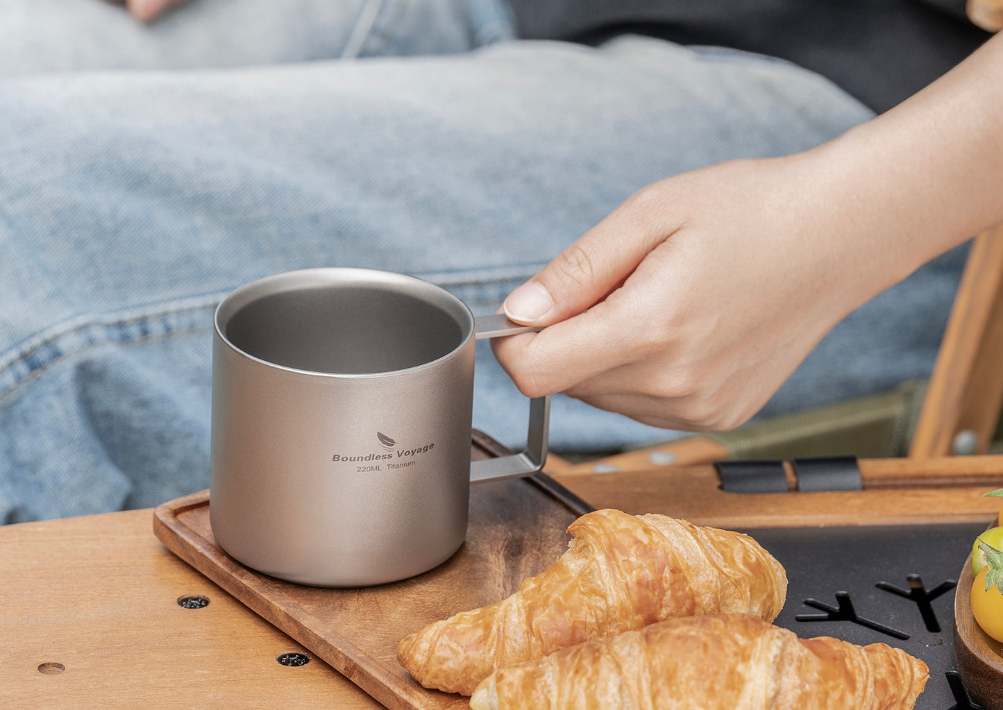Boundless Voyage 220ml Double-Walled Titanium Cup | Ultralight Insulated Mini Coffee Mug | Anti-Scalding Tea Cup for Camping, Travel & Home