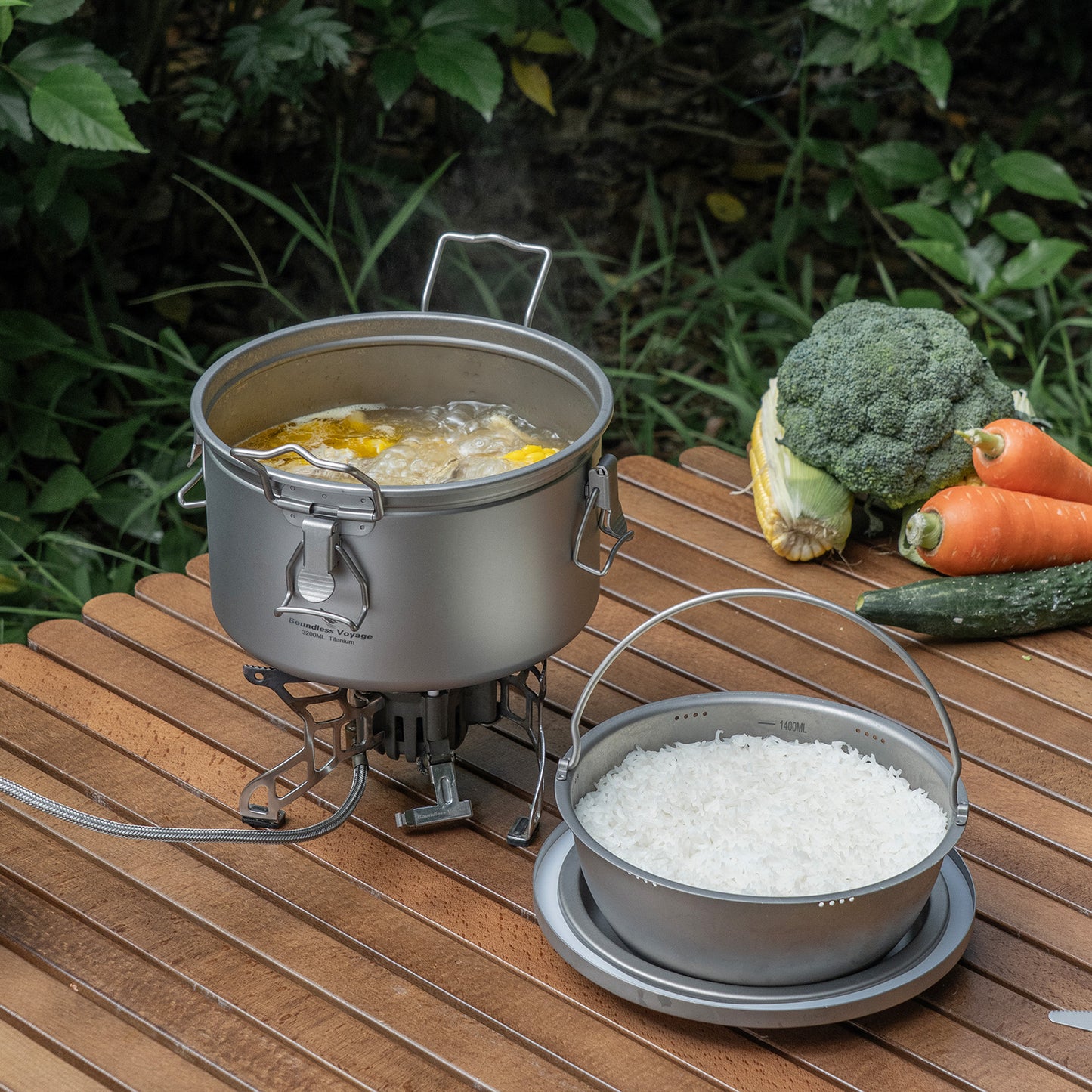 Boundless Voyage Titanium Camping Pot 3.2L  Ultralight Multifunctional Rice Cooker with Perforated Inner Liner for Hiking  Travel
