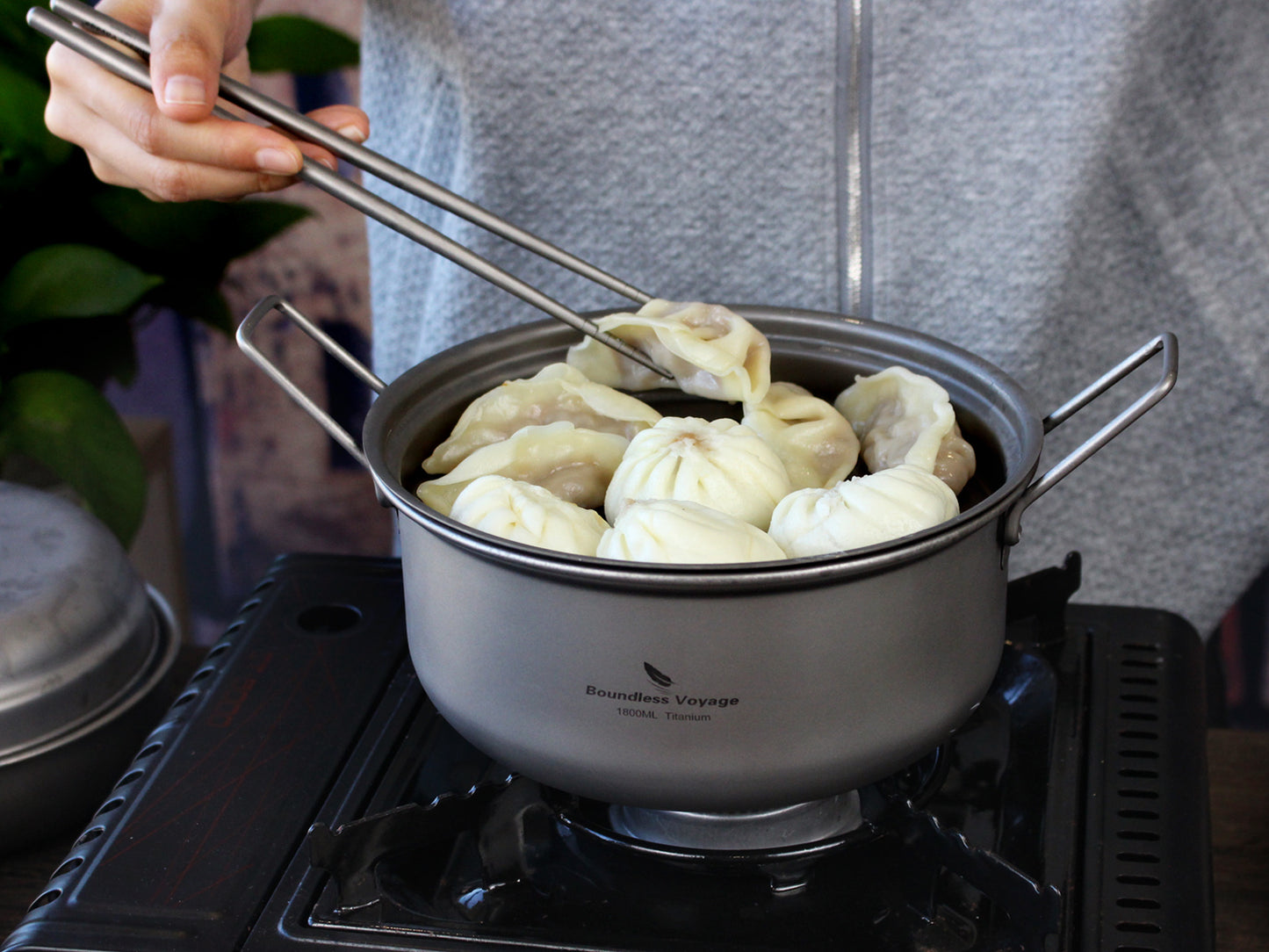 Boundless Voyage Titanium Steamer Pot Set with Lid – Ultralight Camping Stockpot & Steaming Kit, TA1 Titanium Outdoor Cookware for Backpacking, Hiking & Healthy Cooking