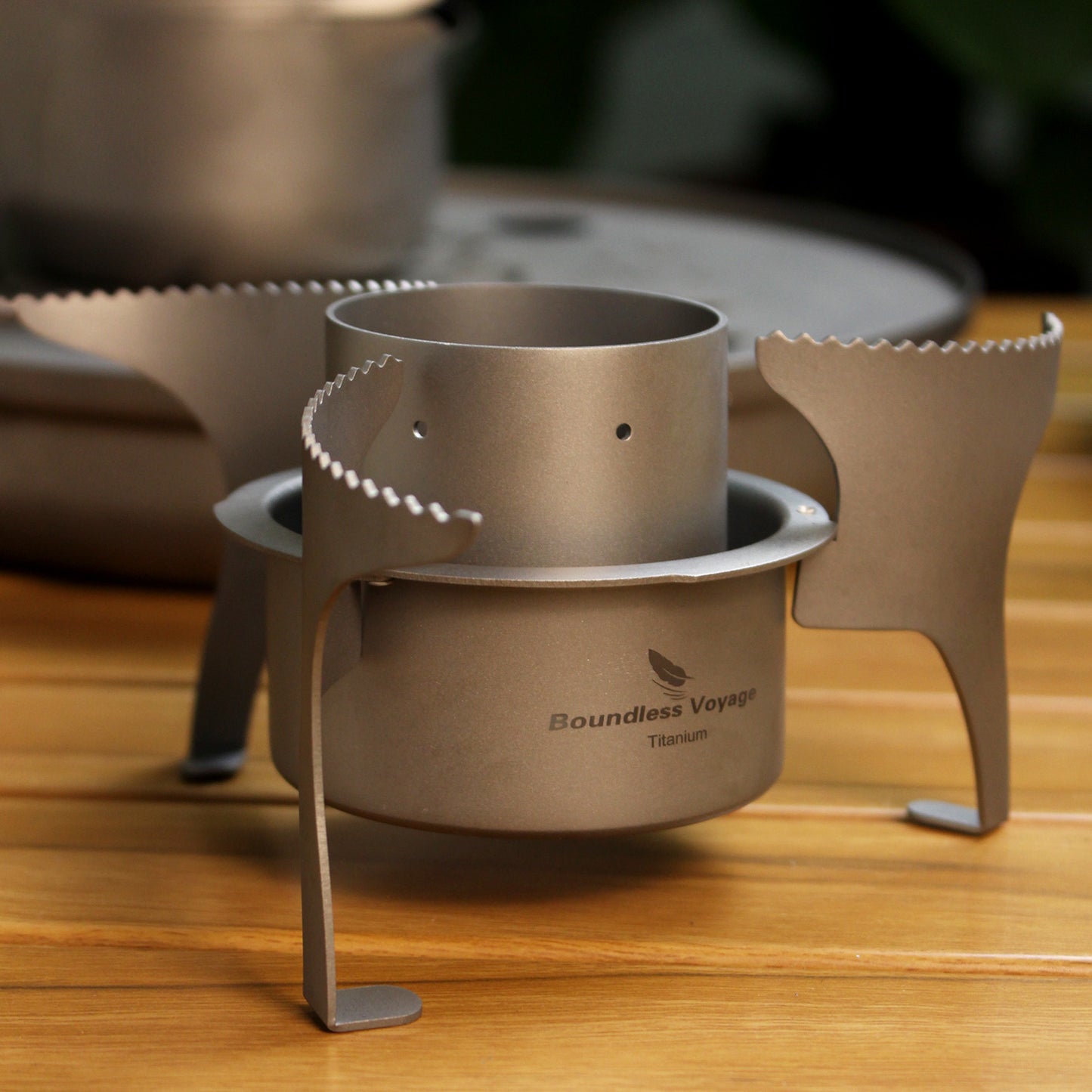 Boundless Voyage Titanium Alcohol Stove with Foldable Stand – Ultralight Spirit Burner for Camping, Backpacking & Outdoor Cooking