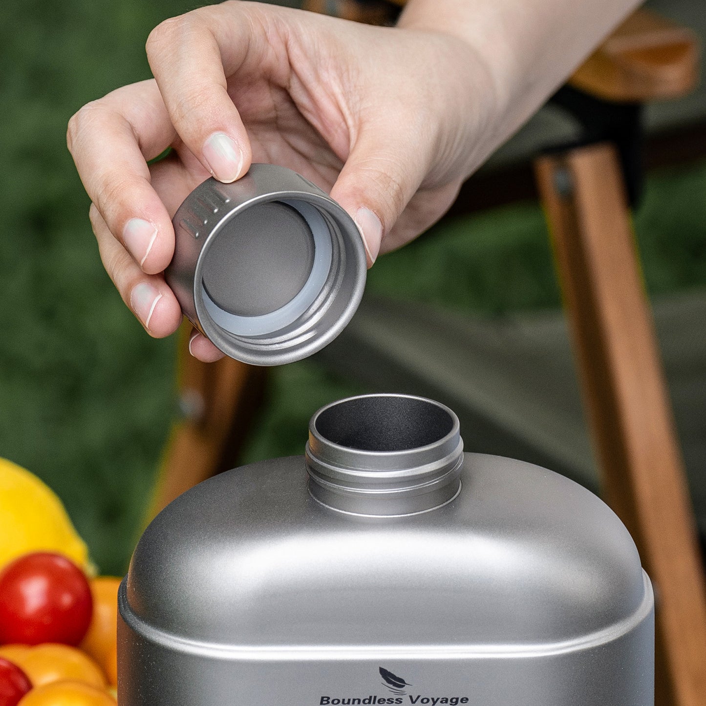 Boundless Voyage 1100ml TA1 Titanium Water Bottle – Single Wall Open-Fire Canteen with Leakproof Lid & Carry Sleeve for Camping & Outdoor Survival