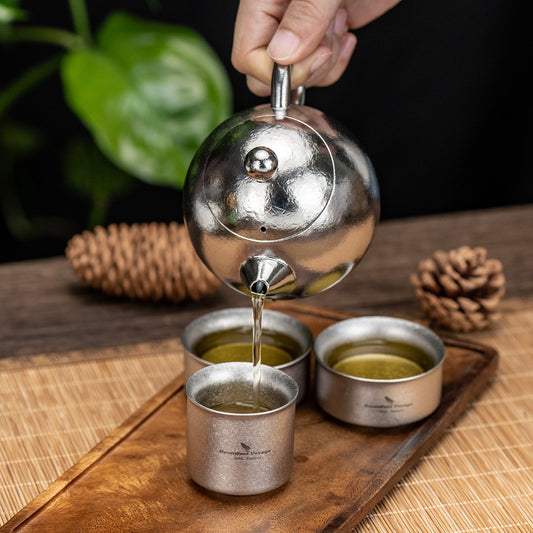 Boundless Voyage Titanium Teapot Set 180ml – Ultralight Tea Set with 3  30ml Cups for Camping, Travel & Home Tea Brewing