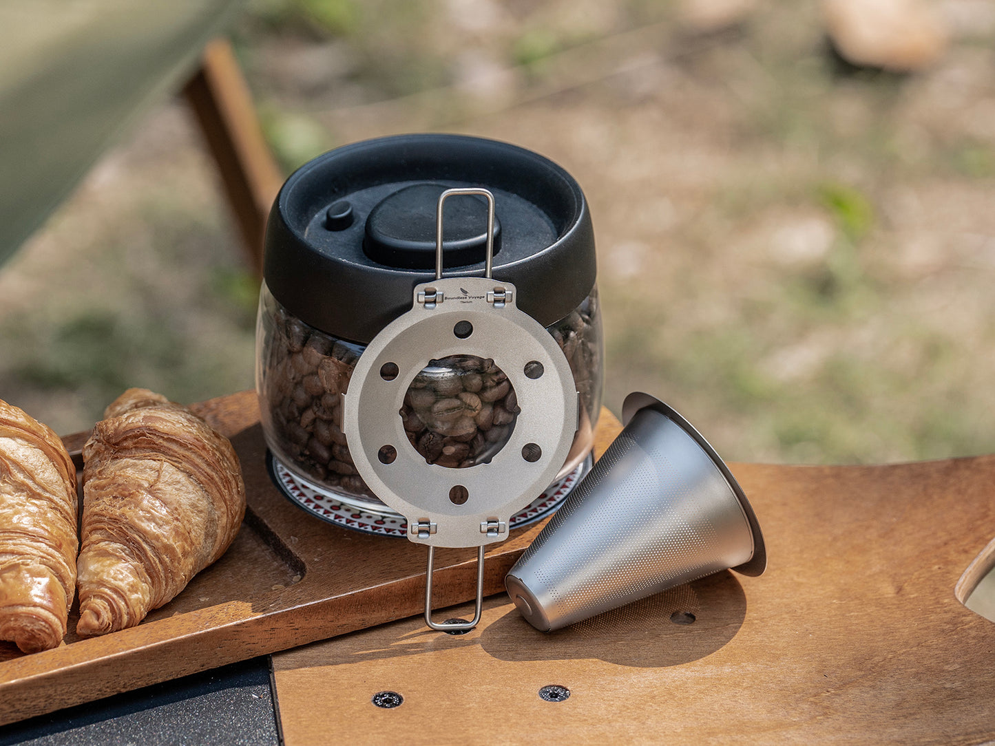 Boundless Voyage Pour Over Coffee Dripper,Titanium Coffee Filter With Foldable Holder Metal Cone Filter Paperless Reusable Portable for Home, Work, Outdoor Travel, Camping