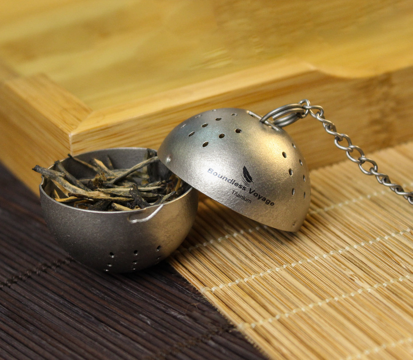 Boundless Voyage 10g Ultralight Titanium Tea Ball Infuser | Extra Fine Mesh Tea Steeper with Extended Chain | Rust-Proof Portable Filter for Loose Leaf Tea