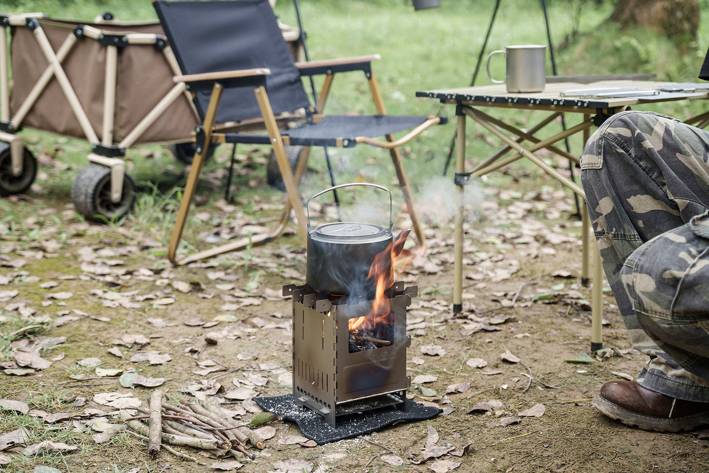 Boundless Voyage Titanium Wood Stove Ultralight Camping Charcoal Burner for Backpacking Hiking & Outdoor Cooking