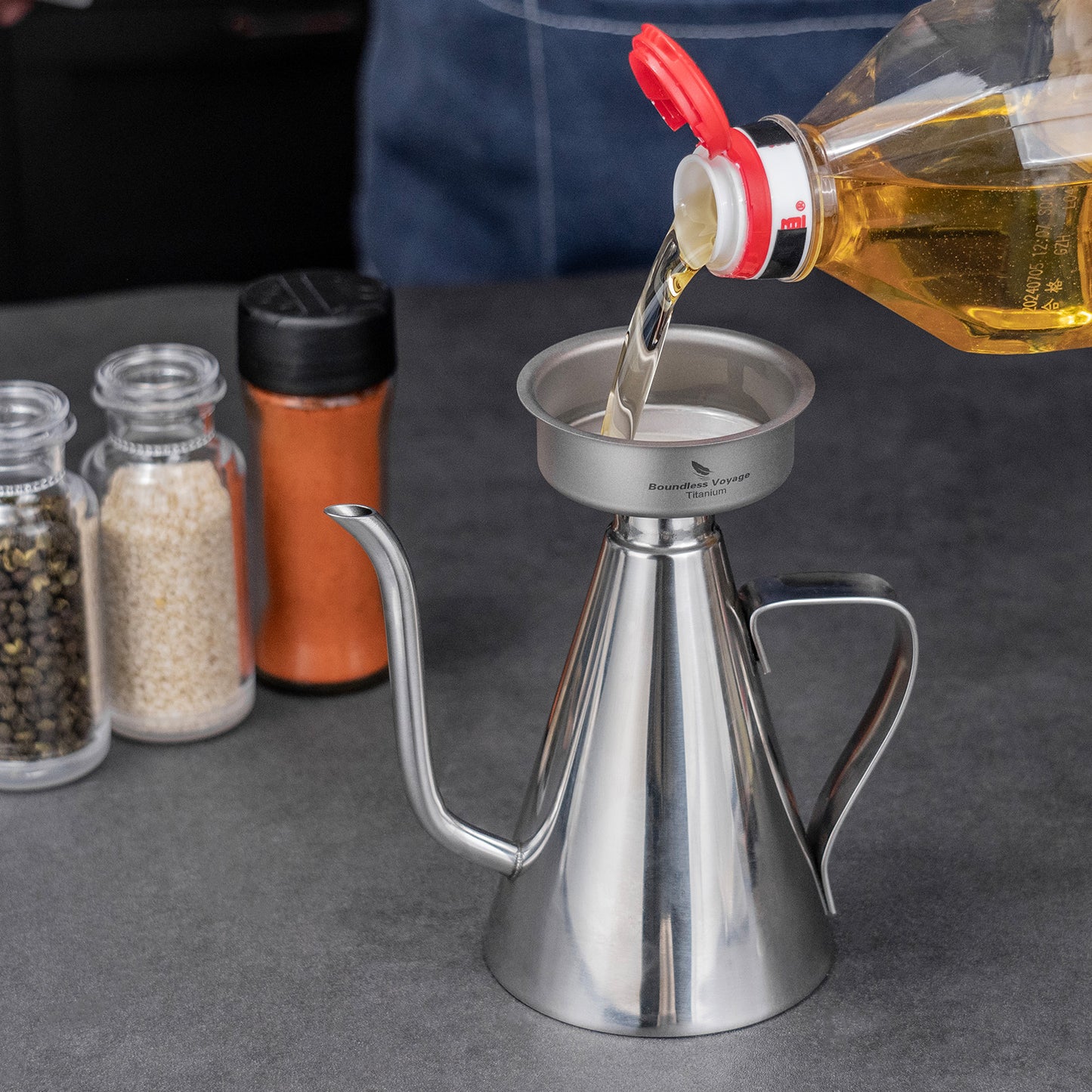 Boundless Voyage Titanium Funnel with Removable Strainer | Multi-Use Food-Grade Kitchen Tool | Mini Liquid, Oil & Powder Filter for Filling Flasks, Bottles & Jars | Ultralight & Rust-Proof