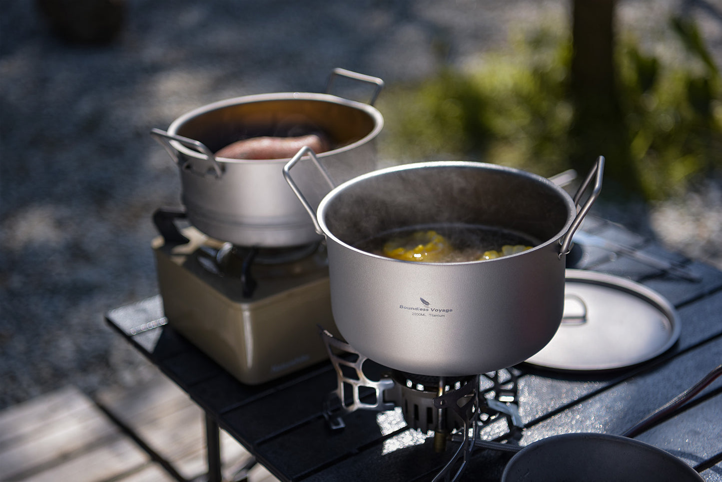 Boundless Voyage Titanium Pot with Steamer 2.2L +1.8L – Ultralight Multifunctional Camping Cookware with Steamer & Lid, TA1 Titanium Outdoor Cooking Kit for Camping, Hiking & Travel