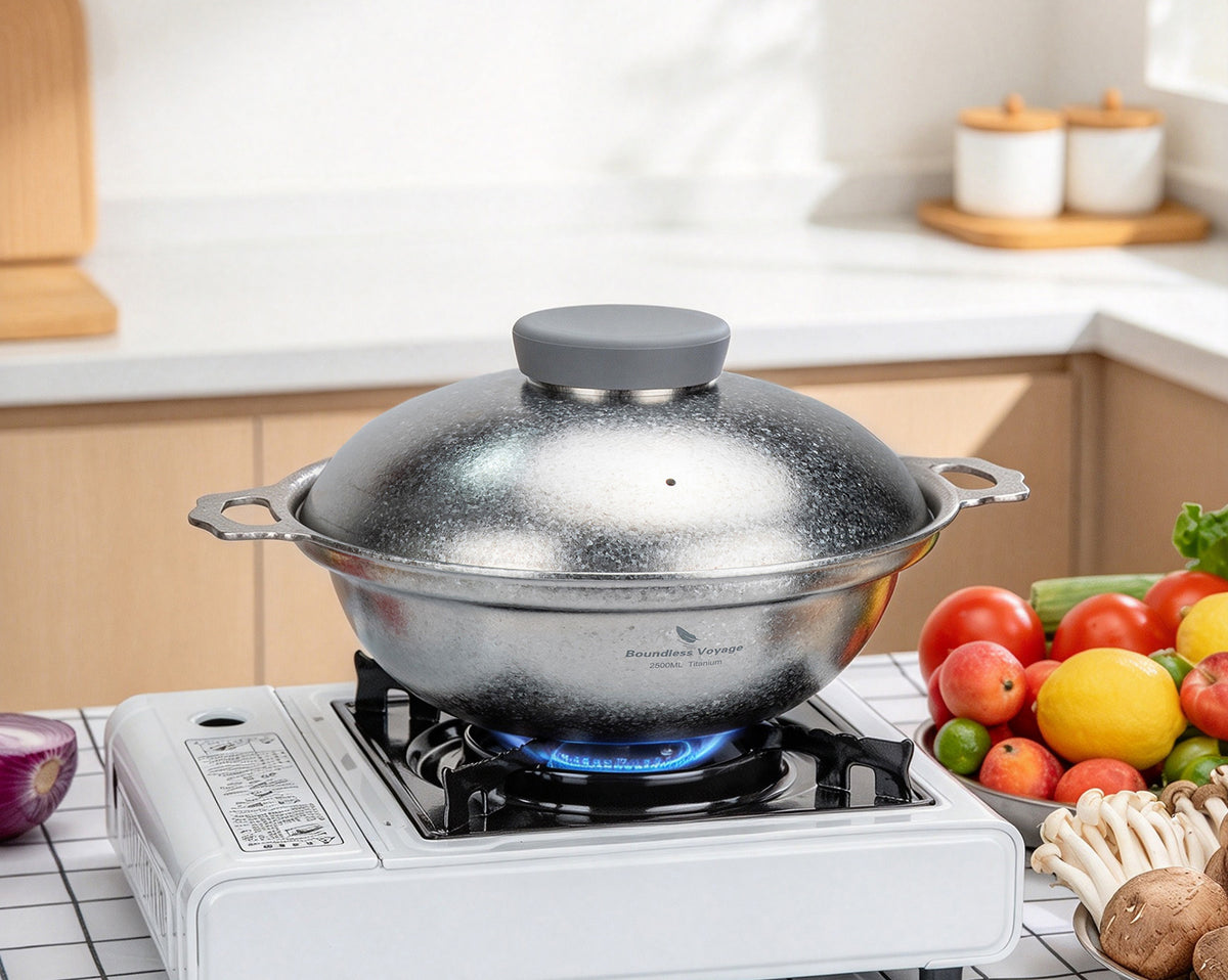Boundless Voyage 2500ml Pure Titanium Camping Pot with Lid – Large Non-Coated Cooking Pot for Camping, Hot Pot & Outdoor Cooking