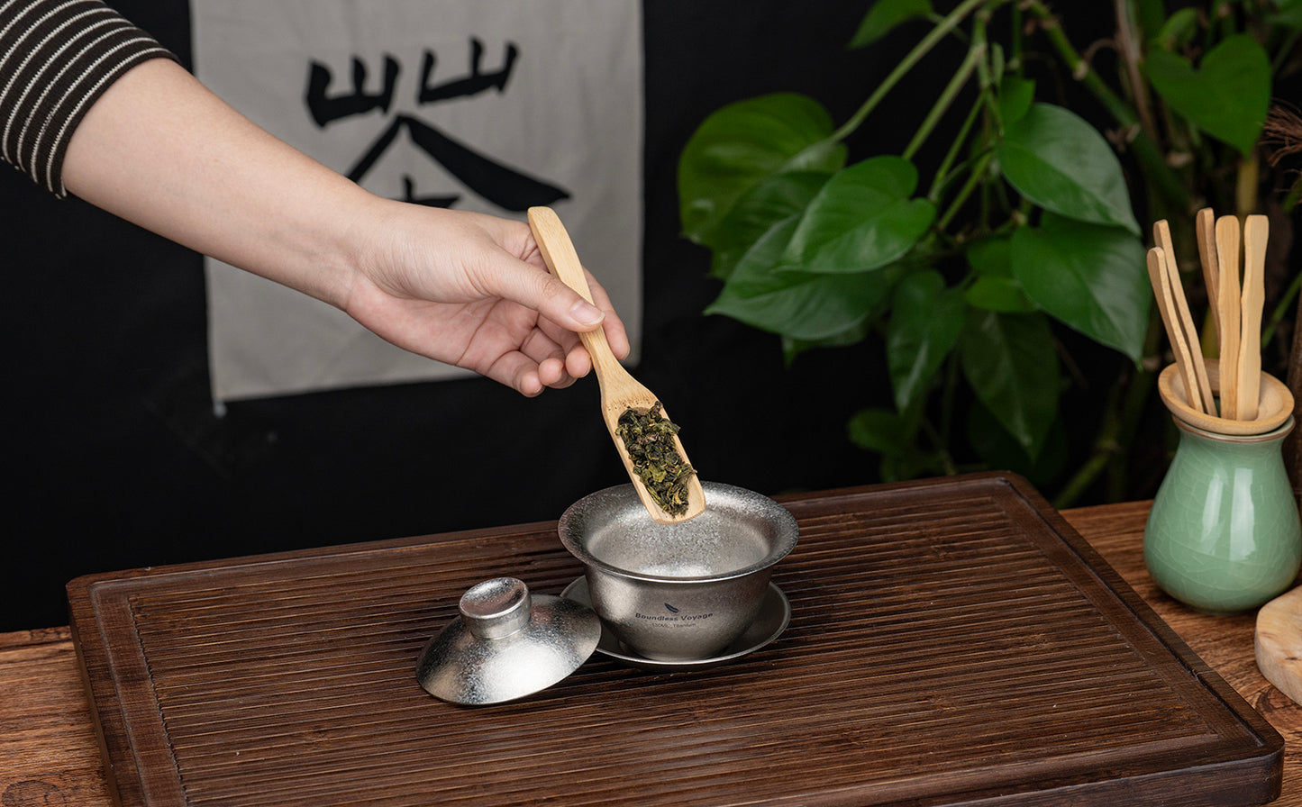 Boundless Voyage 130ml Crystallized Titanium Gaiwan Set | Ultralight 121g Chinese Kung Fu Tea Bowl | Double-Walled Anti-Scald Teacup with Lid & Saucer