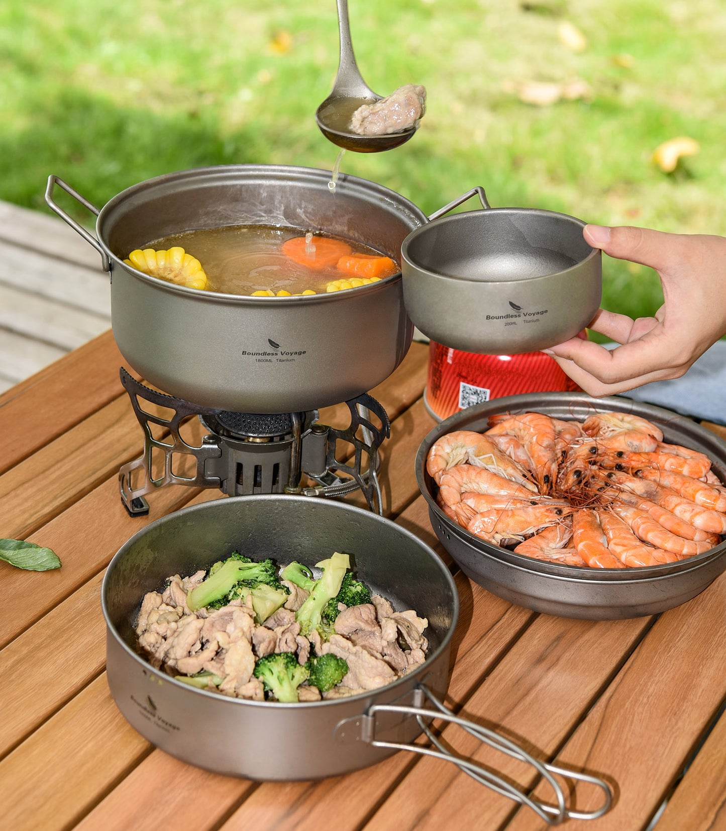 Boundless Voyage Titanium 1.8L Pot & 1000ml Frying Pan Set – Ultralight Steamer & Cookware for Camping, Hiking & Outdoor Cooking