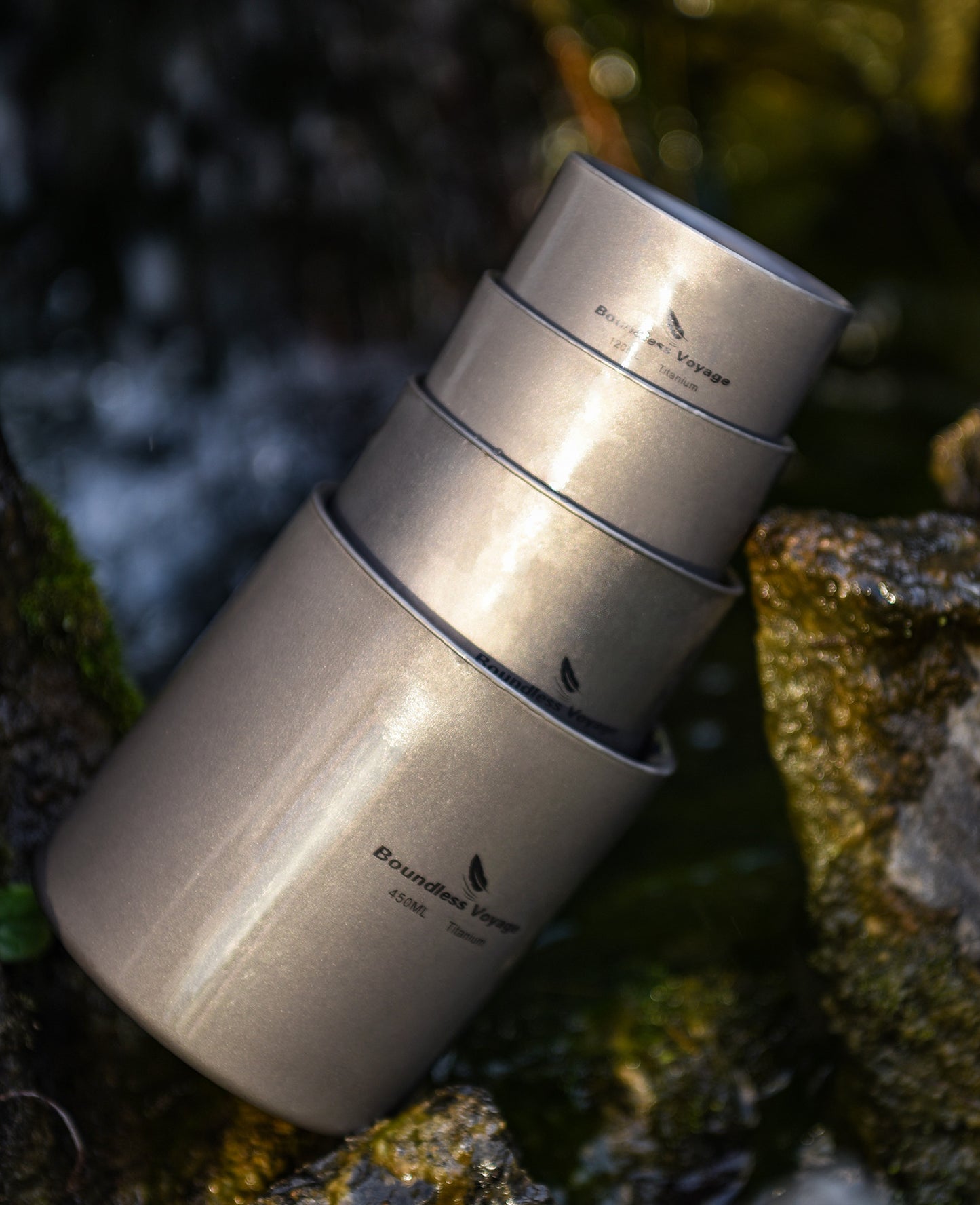 Boundless Voyage 4-Piece Double-Walled Titanium Cup Set | 120ml-450ml Ultralight Insulated Mugs | Anti-Scalding Nesting Cup Set for Camping & Office
