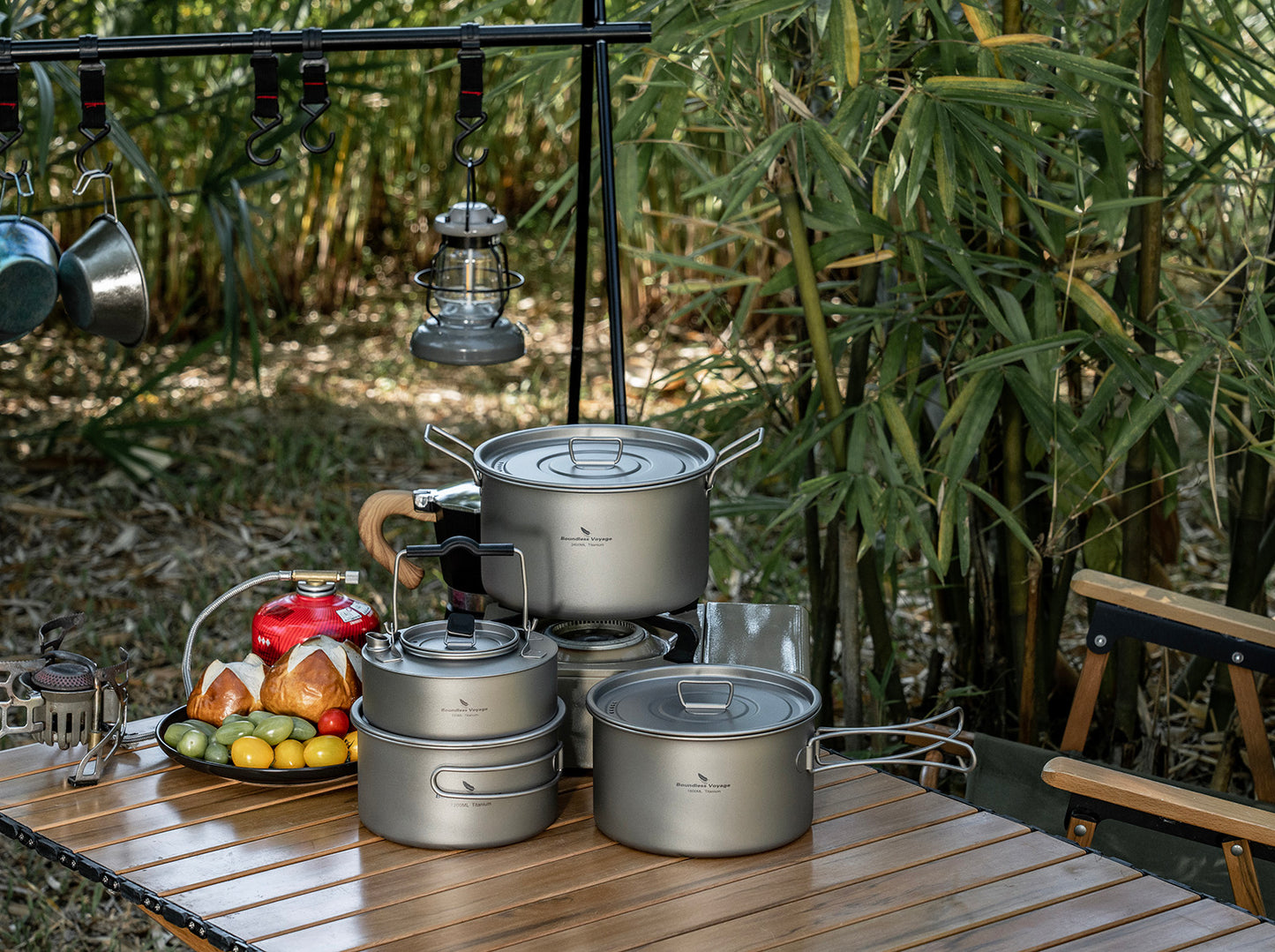 Boundless Voyage Titanium 3pcs Camping Cookware Mess Kit, Camping Cooking Set,  Portable Nonstick Camp Pots Set 1.4L 1.6L 2.4L for Outdoor Camping