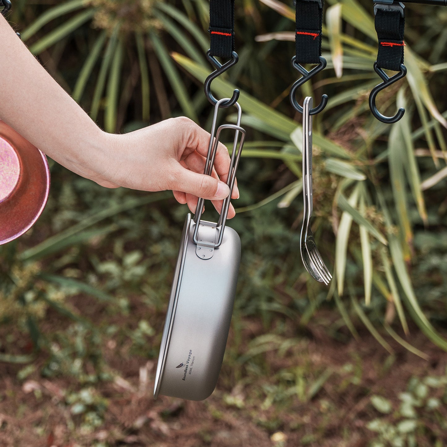 Boundless Voyage Titanium Bowls & Plates Set – 5-Piece Ultralight Folding-Handle Camping Tableware (350/500/600/700/800ml)