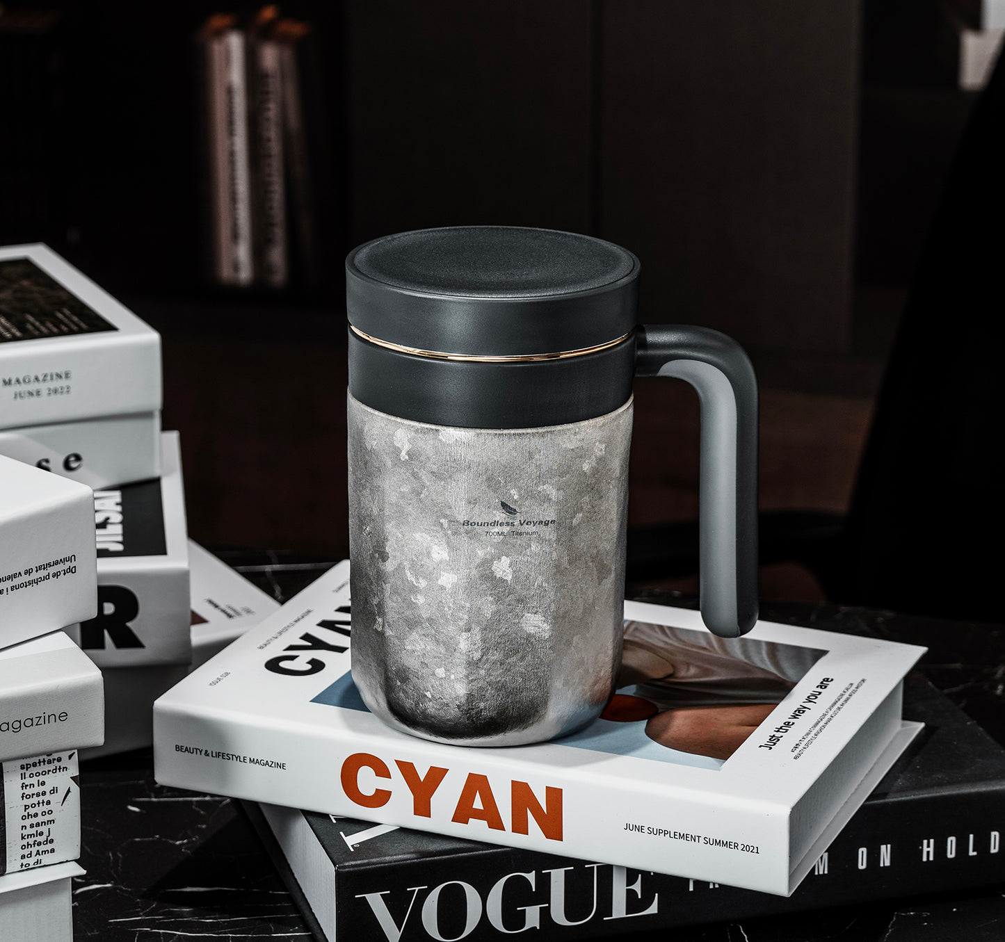 Boundless Voyage Titanium 700ml Double-Walled Insulated Cup with Lid & Filter | Portable Travel Coffee Mug for Hot & Cold Drinks