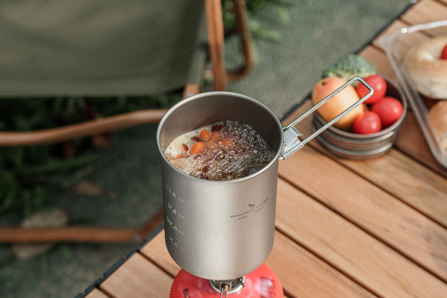 Boundless Voyage TA1 Titanium Outdoor Pot with Lid – Ultralight Folding Handle Camping, Hiking & Picnic Cookware