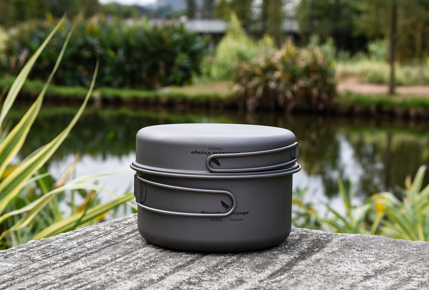 Boundless Voyage Outdoor Titanium Pot Pan Set 500ml+1000ml with Lid Folding Handle Camping Hiking Picnic Ultralight Cookware