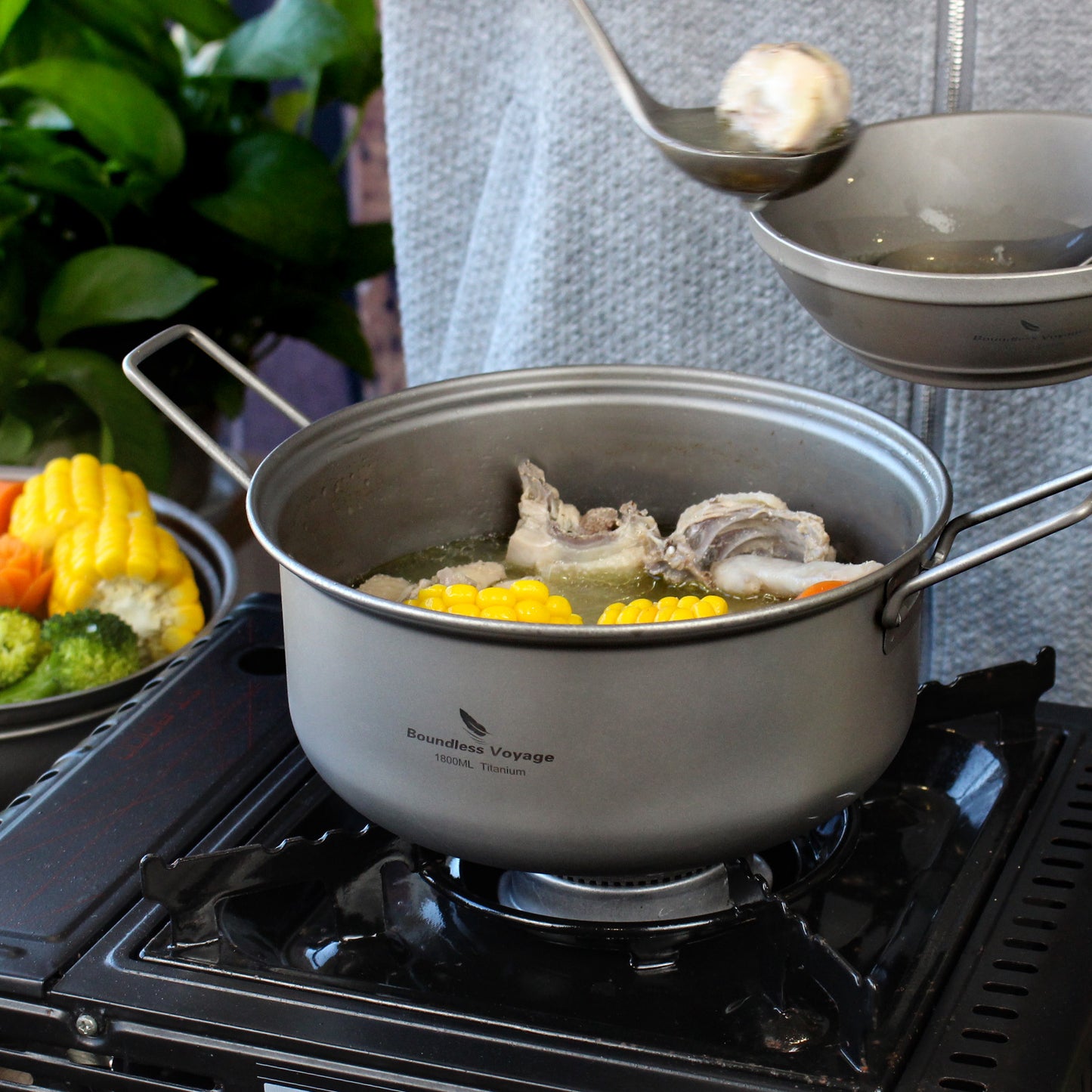 Boundless Voyage Titanium Steamer Pot Set with Lid – Ultralight Camping Stockpot & Steaming Kit, TA1 Titanium Outdoor Cookware for Backpacking, Hiking & Healthy Cooking