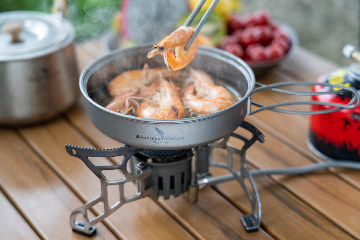 Boundless Voyage TA1 Titanium Pot & Pan Set 500ml + 1000ml with Lid – Ultralight Camping Cookware with Folding Handles for Hiking, Picnic & Outdoor Cooking