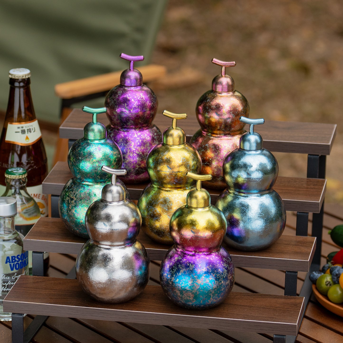 Boundless Voyage Premium Titanium Gourd Flask  | 500ml Crystallized Ice-Texture Canteen | Ultralight & Rustproof Alcohol Drinkware for Hiking & Camping