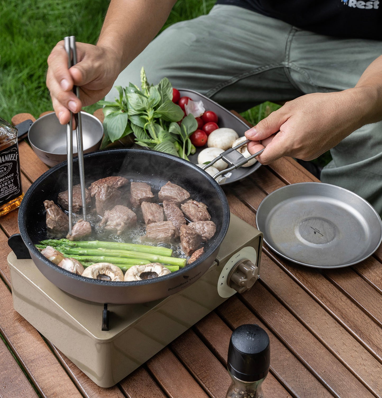 Boundless Voyage Titanium Non-Stick Frying Pan – Ultralight Camping Skillet with Folding Handle