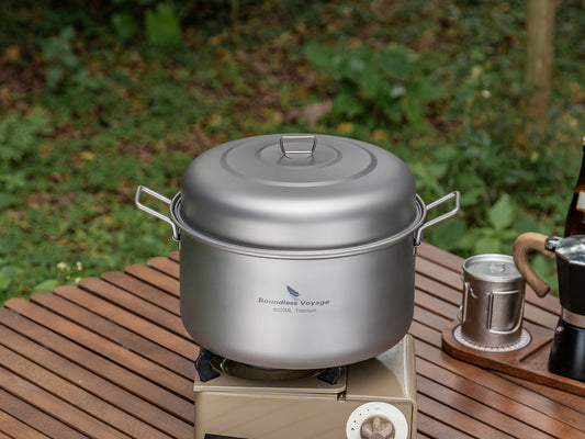 Boundless Voyage Titanium Steamer Soup Pot Outdoor Camping Cookware Lightweight Picnic Hiking Hanging Pot Portable Travel Household Kitchenware Cooking Kit
