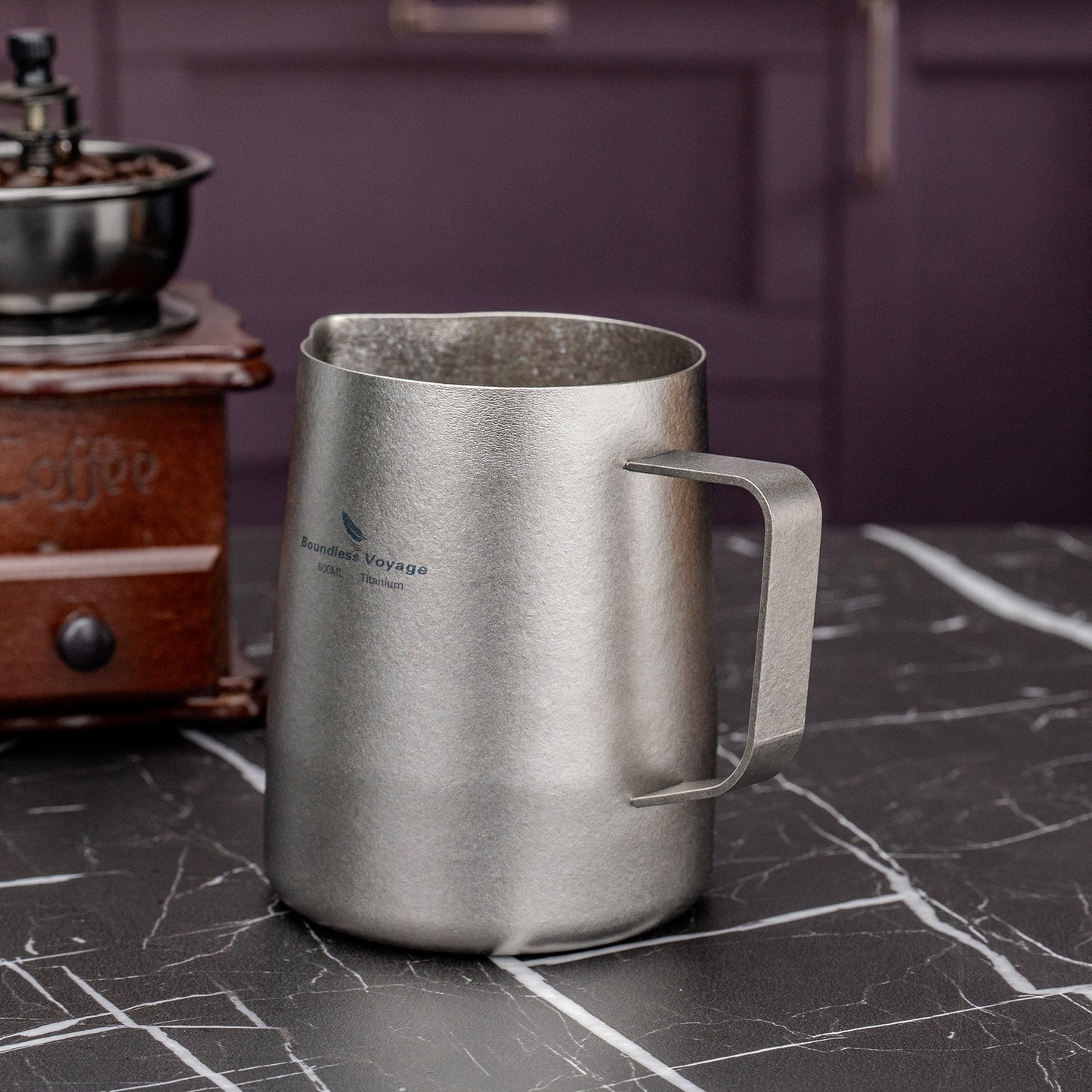Boundless Voyage Titanium Espresso Steaming Pitcher – Milk Frother Cup with Round Spout for Barista Latte Art & Coffee