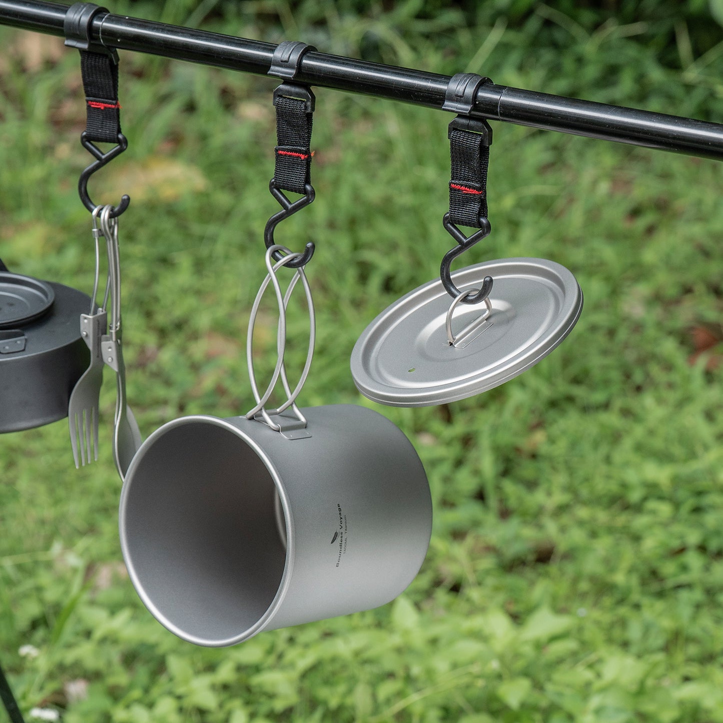 Boundless Voyage Titanium Camping Pot 1400ml Ultralight Backpacking Cookware with Folding Handle & Lid for Backpackers, Hikers & Outdoor Enthusiasts