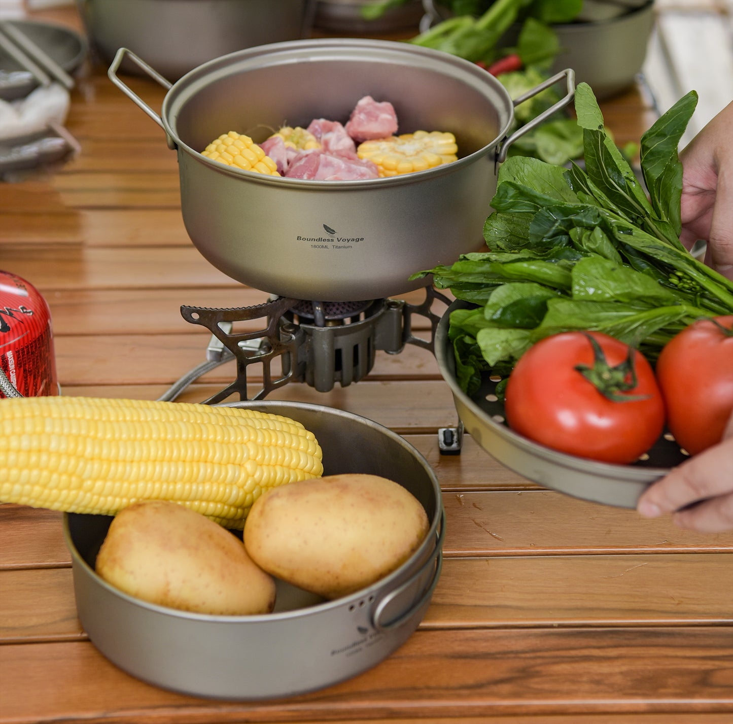 Boundless Voyage Titanium 1.8L Pot & 1000ml Frying Pan Set – Ultralight Steamer & Cookware for Camping, Hiking & Outdoor Cooking