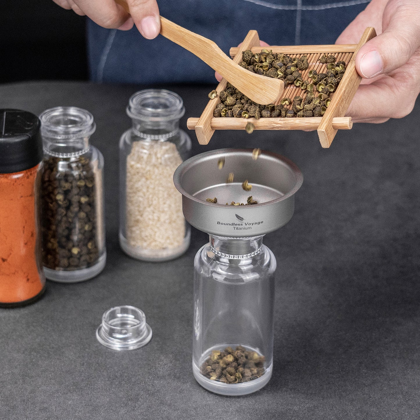 Boundless Voyage Titanium Funnel with Removable Strainer | Multi-Use Food-Grade Kitchen Tool | Mini Liquid, Oil & Powder Filter for Filling Flasks, Bottles & Jars | Ultralight & Rust-Proof