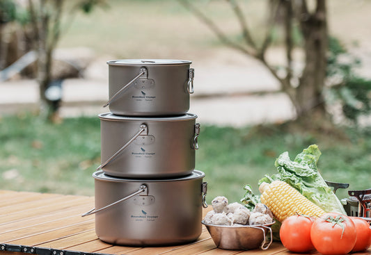 Boundless Voyage Titanium Cookware Set 3-Piece (1300ml/1950ml/2900ml) – Large Capacity Camping Pots, Ultralight TA1 Titanium Cooking Set for Outdoor, Backpacking & Group Cooking
