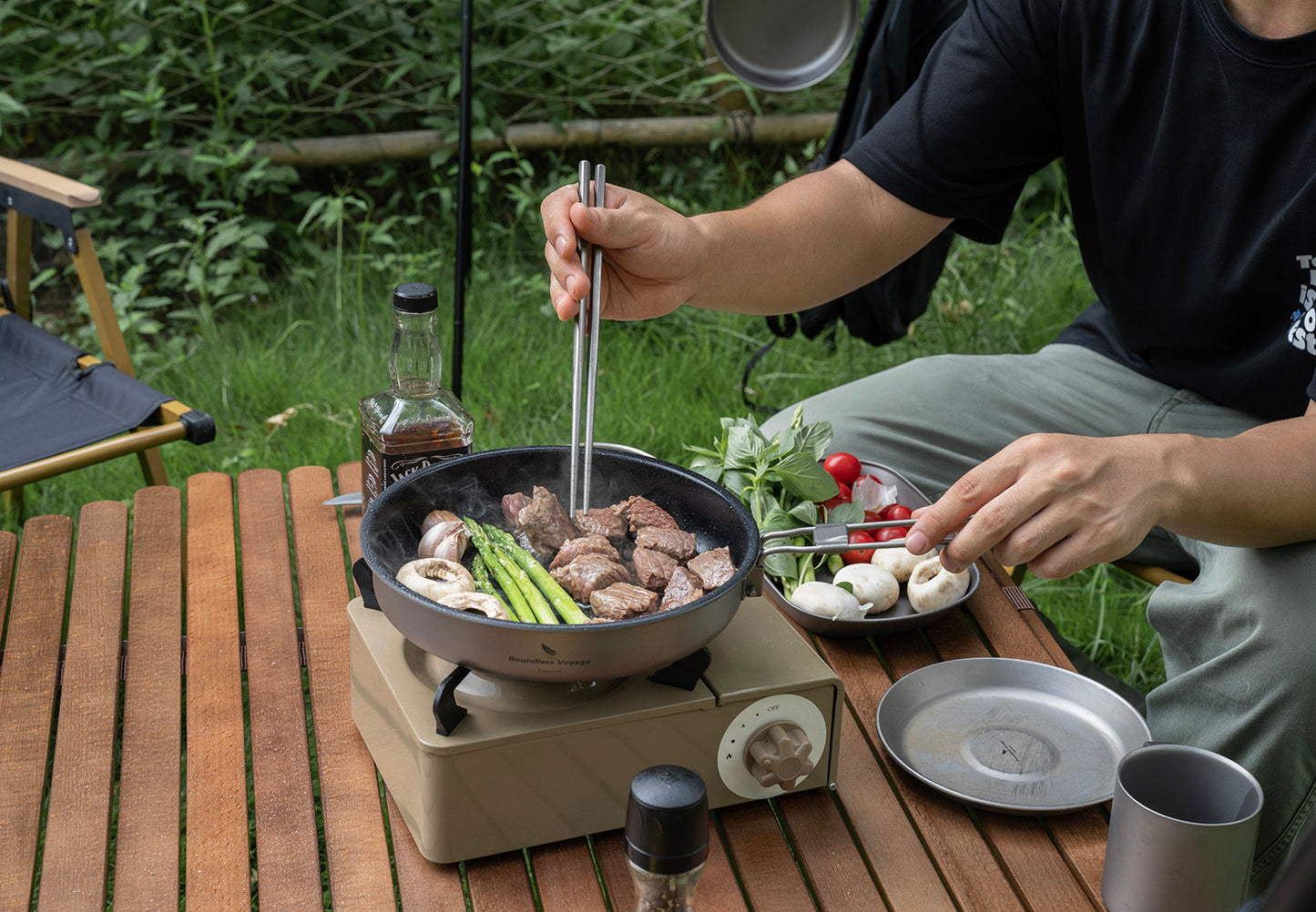 Boundless Voyage Titanium Non-Stick Frying Pan – Ultralight Camping Skillet with Folding Handle