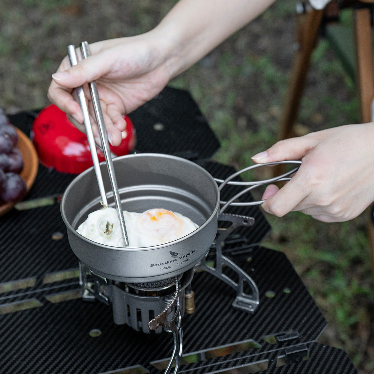 Boundless Voyage Titanium Pot & Pan Set with Folding Handles – Ultralight Camping Cookware Mess Kit for Hiking, Picnic & Outdoor Tableware