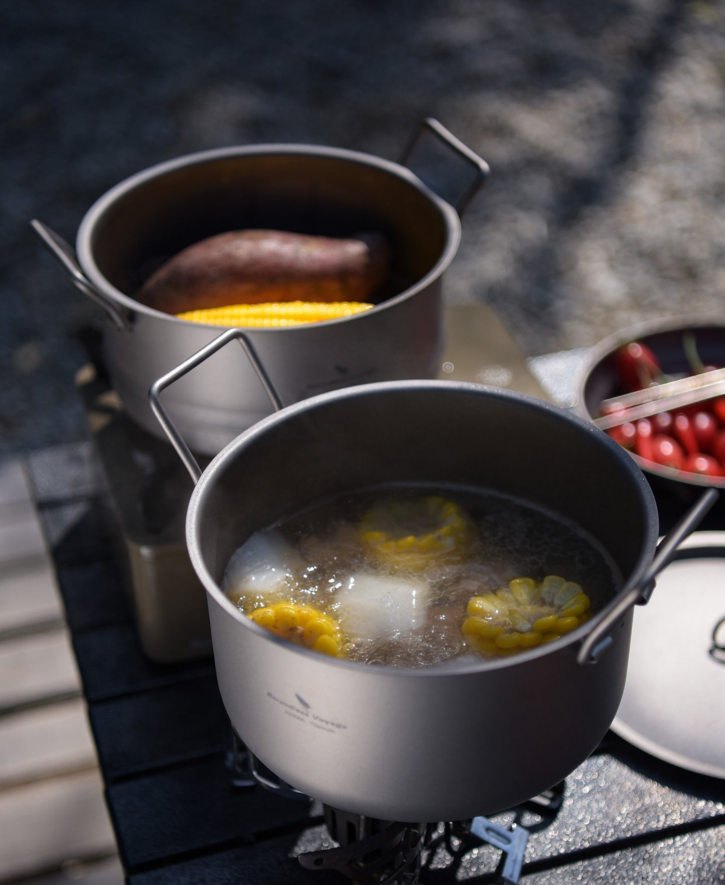 Boundless Voyage Titanium Pot with Steamer 2.2L +1.8L – Ultralight Multifunctional Camping Cookware with Steamer & Lid, TA1 Titanium Outdoor Cooking Kit for Camping, Hiking & Travel