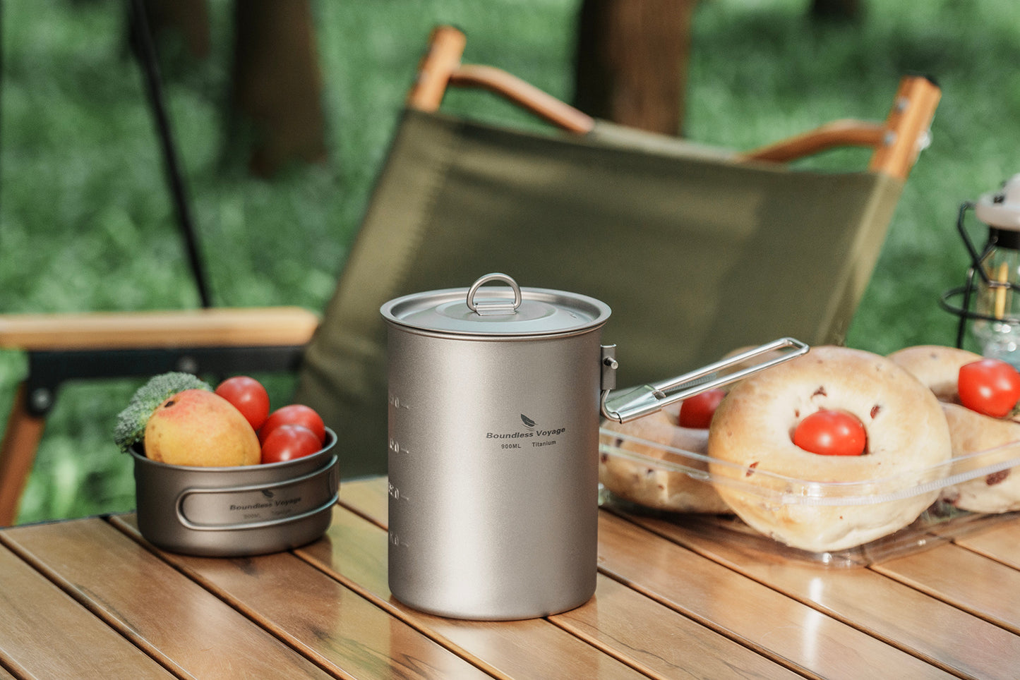 Boundless Voyage TA1 Titanium Outdoor Pot with Lid – Ultralight Folding Handle Camping, Hiking & Picnic Cookware