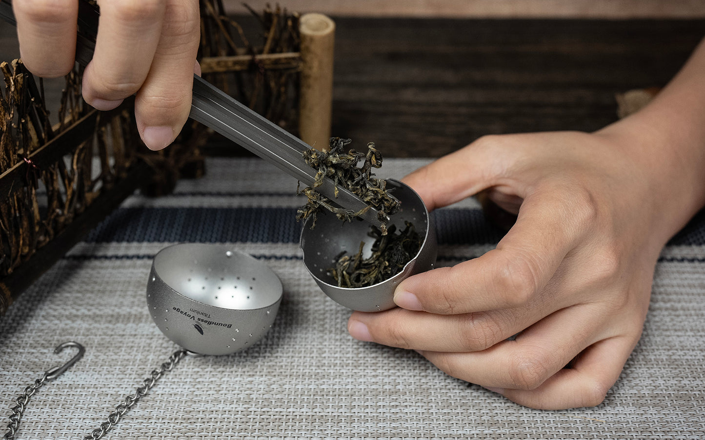 Boundless Voyage Titanium Tea Ball Infuser – Lightweight Loose Leaf Tea Strainer with Extended Chain, Fine Mesh Tea Filter for Mug, Teapot & Spices