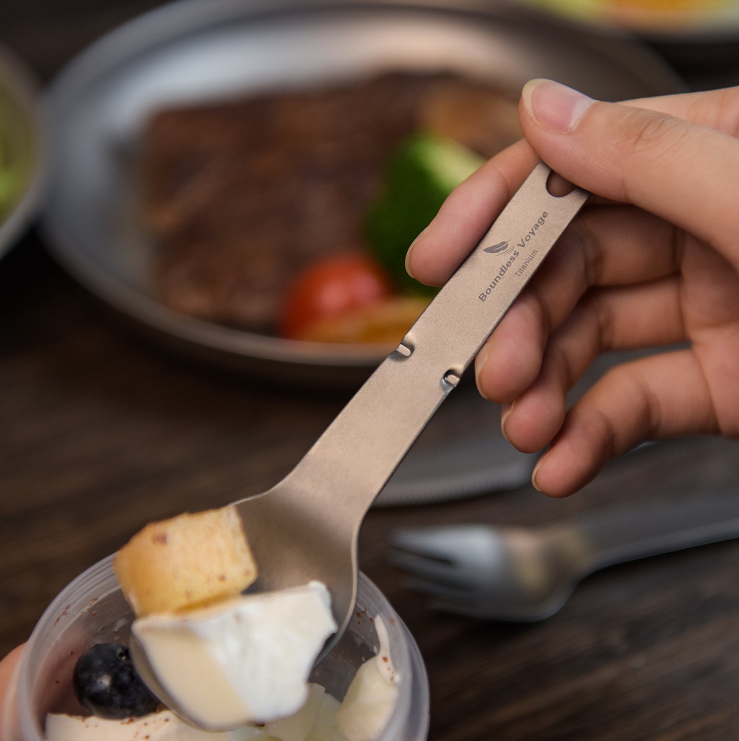 Boundless Voyage Titanium Cutlery Set – Ultralight Camping Knife Fork Spoon Set with Bottle Opener for Travel & Outdoor Use