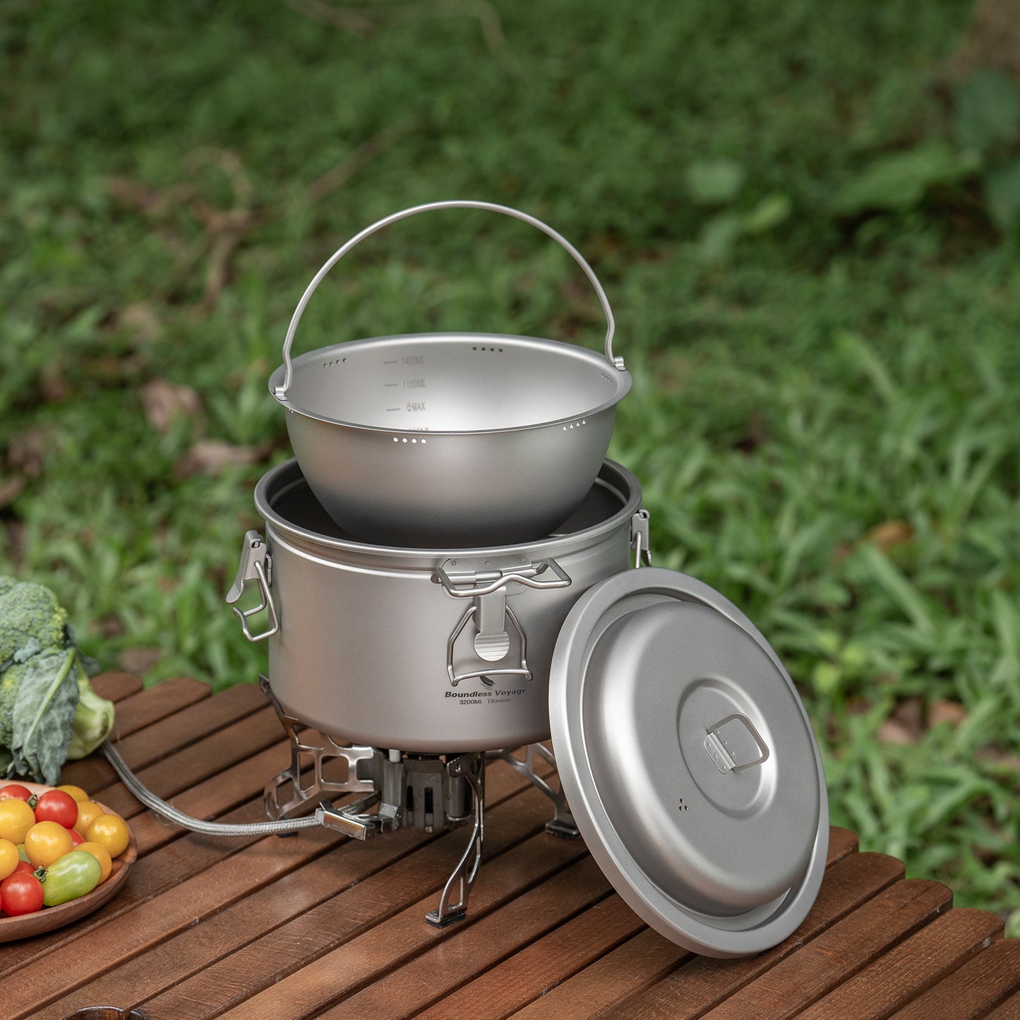 Boundless Voyage Titanium Camping Pot 3.2L  Ultralight Multifunctional Rice Cooker with Perforated Inner Liner for Hiking  Travel