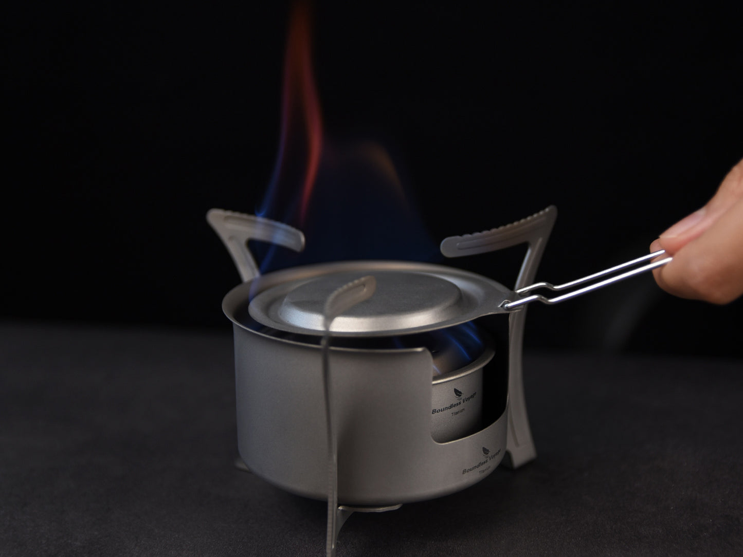 Boundless Voyage Titanium Alcohol Stove with Pot Stand – Ultralight Camping Burner Set for Backpacking, Hiking & Outdoor Cooking