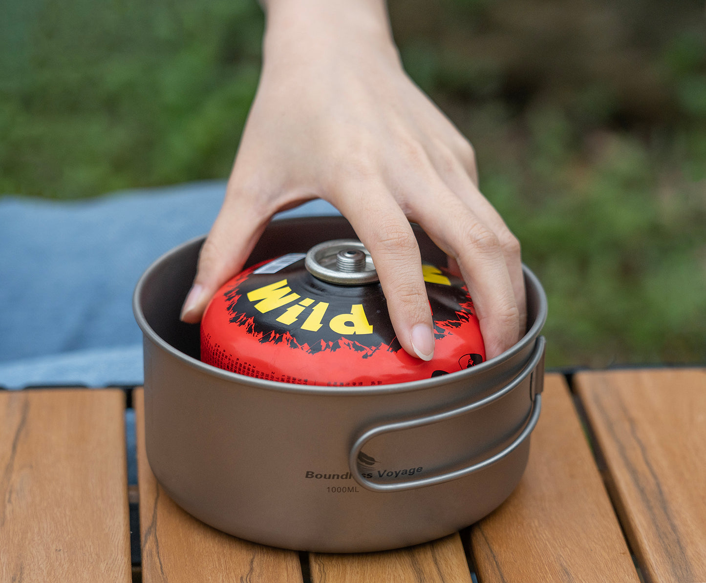 Boundless Voyage TA1 Titanium Pot & Pan Set 500ml + 1000ml with Lid – Ultralight Camping Cookware with Folding Handles for Hiking, Picnic & Outdoor Cooking