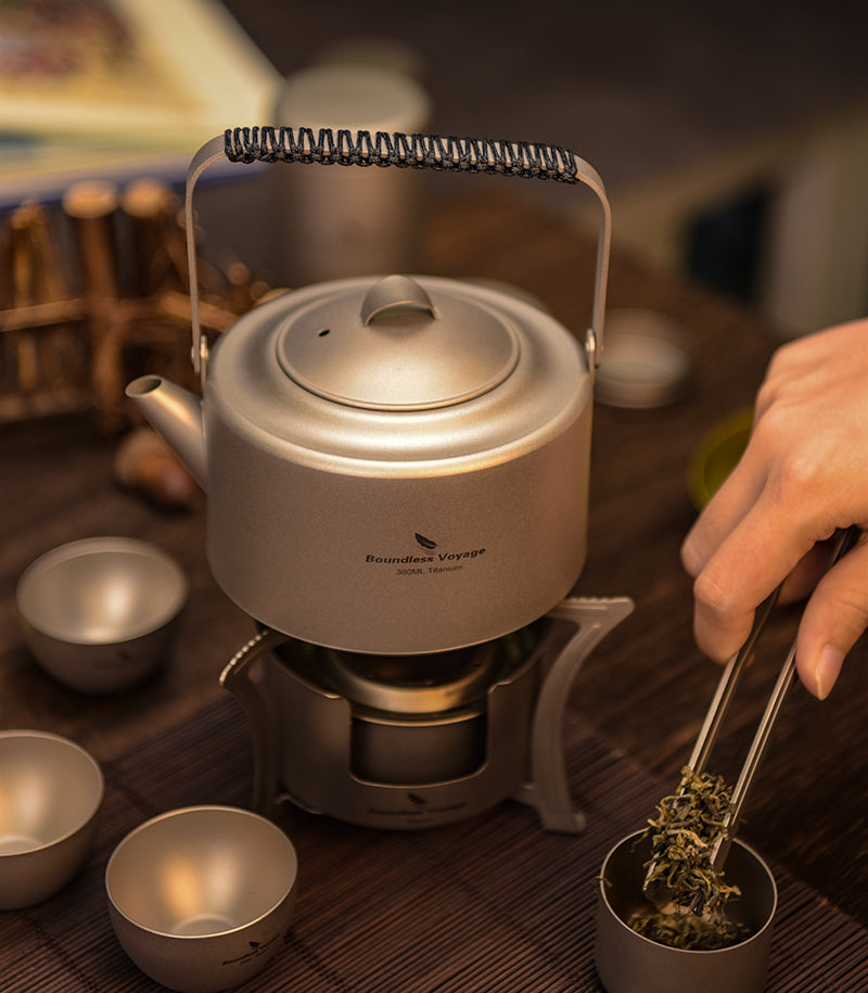 Boundless Voyage 450ml Titanium Teapot Set with 25ml Cup | 122g Ultralight Mini Kettle with Filter & Lifting Handle | Portable Tea Maker for Camping