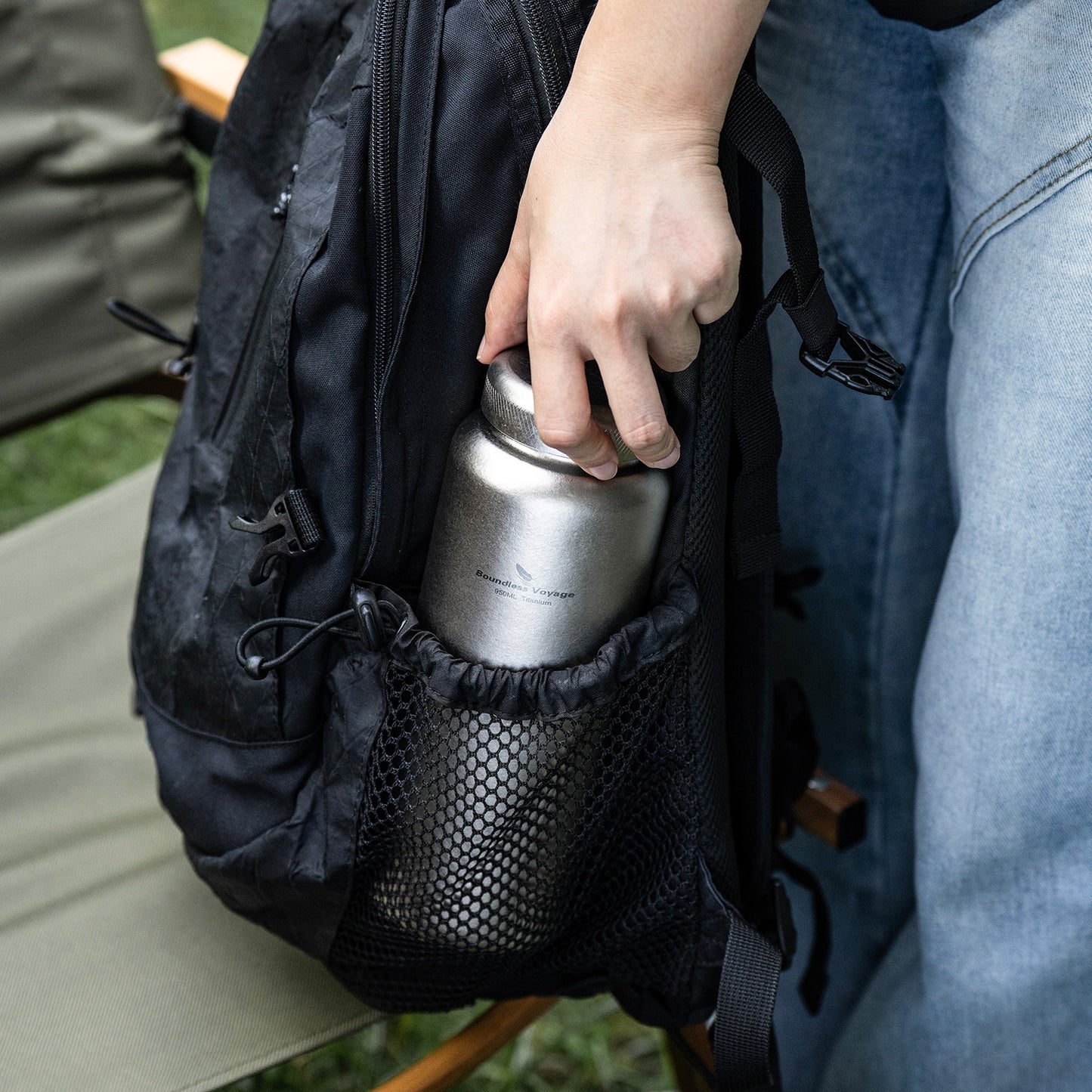 Boundless Voyage 950ml Titanium Water Bottle with Lids – TA1 Ultralight Wide Mouth Canteen for Hiking, Camping & Travel